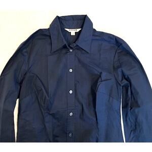 BODEN Women's Button Down Shirt UK 10 US 6 Navy Blue Long Sleeve Stretch Cotton